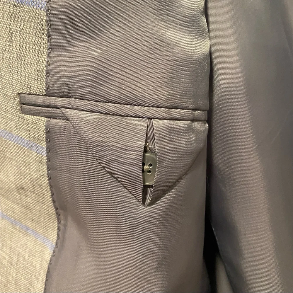 Lauren Ralph Lauren Men's Blazer Size 44R Gray Blue Windowpane Linen Sport‎ Coat